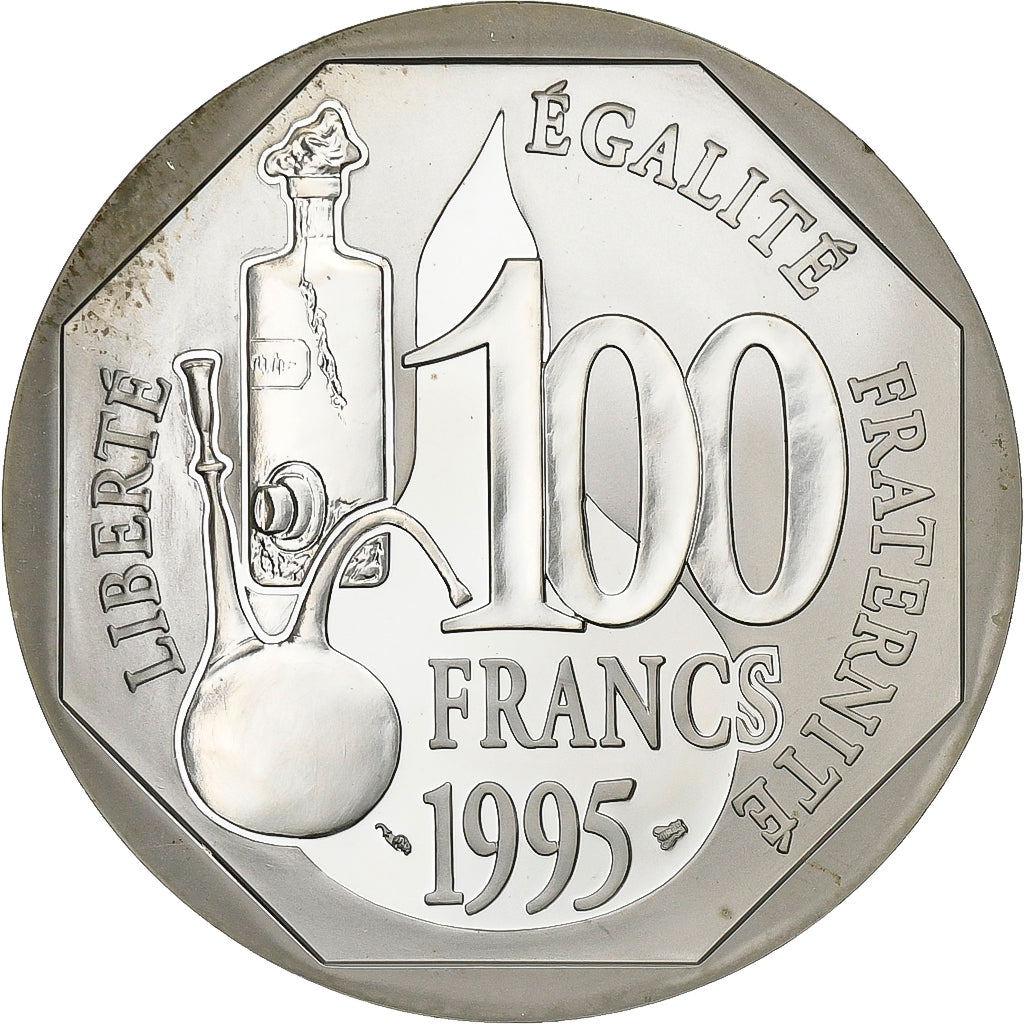 France, 100 Francs, Louis Pasteur, 1995, Paris, Silver, MS(63), KM:1134