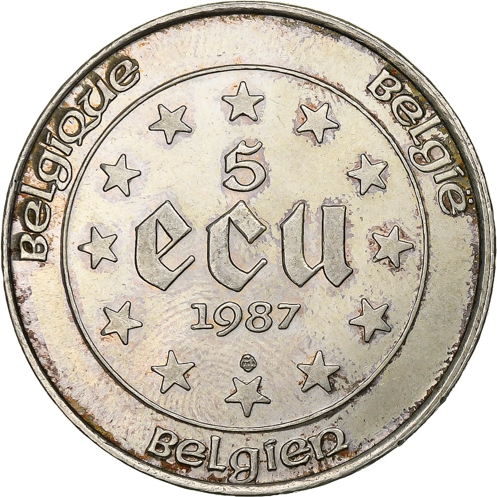 Bélgica, Baudouin I, 5 Ecu, 1987, Brussels, Plata, EBC, KM:166