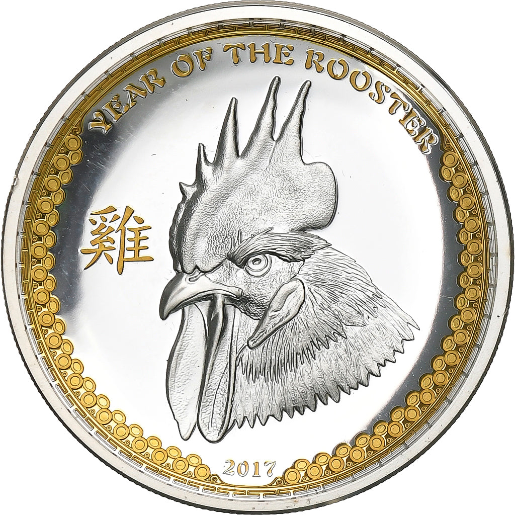 Palau, 5 Dollars, YEAR OF THE ROOSTER, 2017, Proof, Silver, MS(63)