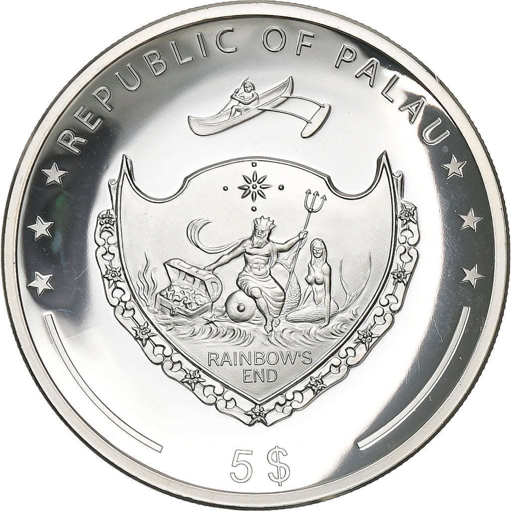 Palau, 5 Dollars, YEAR OF THE ROOSTER, 2017, Proof, Silver, MS(63)