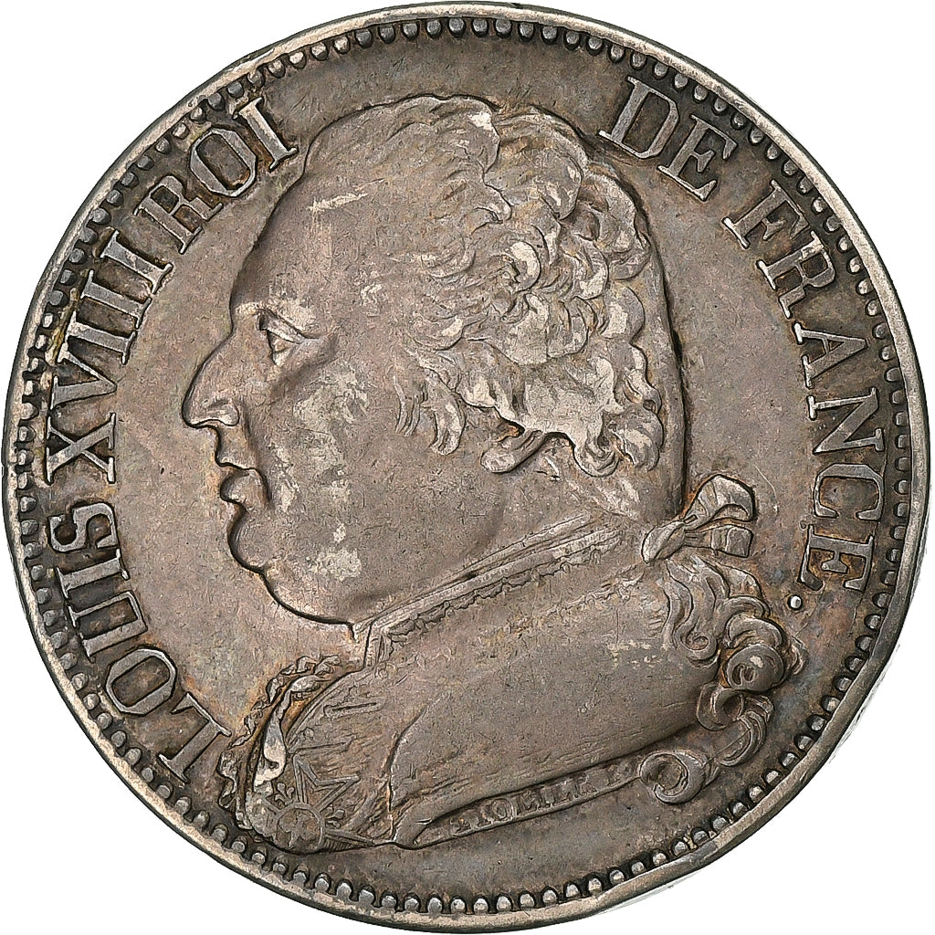 França, Louis XVIII, 5 Francs, 1814, Bordeaux, Prata, VF(30-35), Gadoury:591