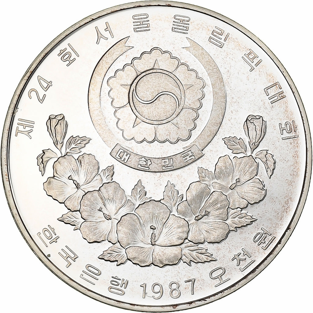 Corée du Sud, 5000 Won, XXIV OLYMPIAD SEOUL 1988, 1987, Seoul, Argent, SPL