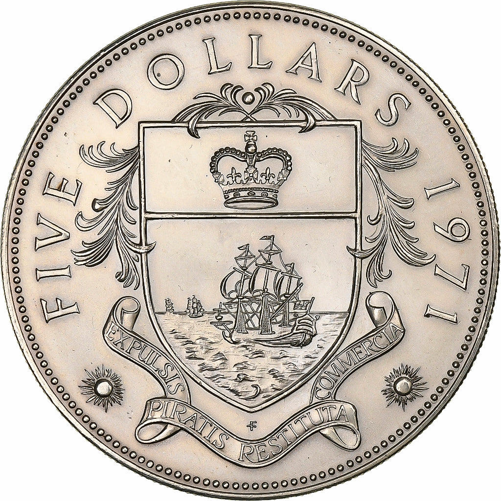 Bahamas, Elizabeth II, 5 Dollars, 1971, Franklin Mint, Silver, MS(63), KM:24