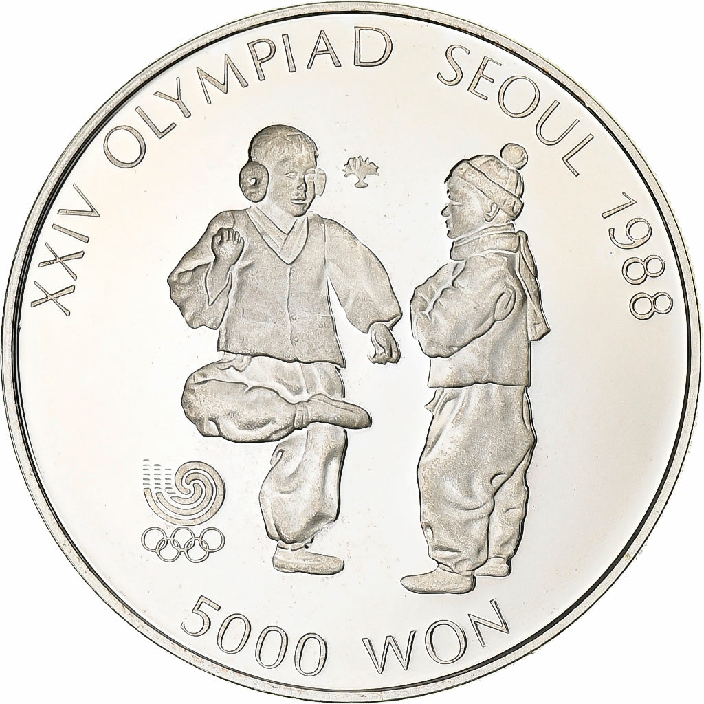 COREA DEL SUD, 5000 Won, XXIV OLYMPIAD SEOUL 1988, 1987, Seoul, Argento, SPL