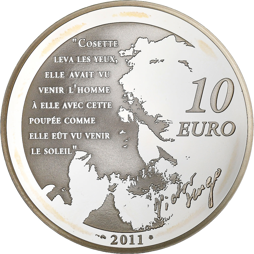 França, 10 Euro, Cosette, 2011, Paris, Prata, MS(63), KM:1827