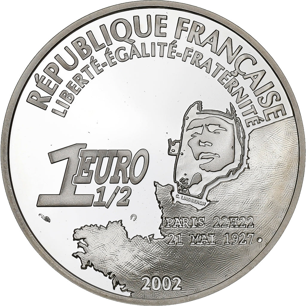 Frankreich, 1-1/2 Euro, Traversée de Lindbergh, 2002, Paris, Silber, UNZ