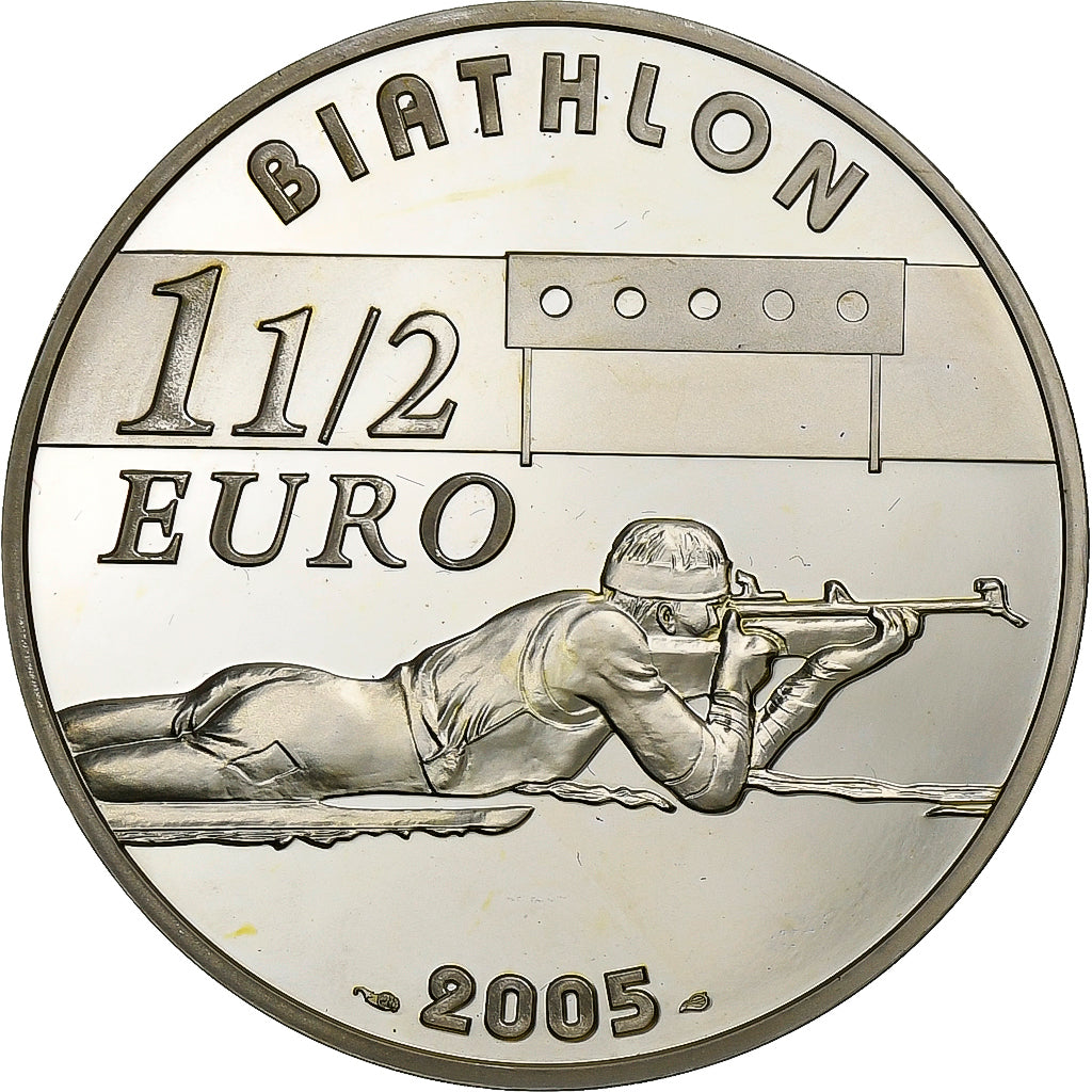 Francia, 1-1/2 Euro, Jeux d'Hiver- Biathlon, 2005, Paris, Argento, SPL, KM:1423