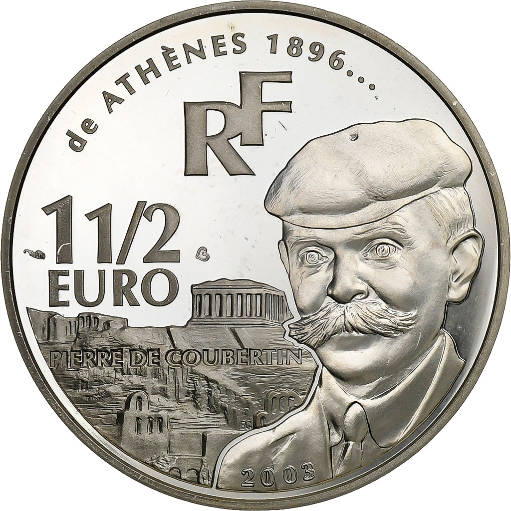 Francia, 1-1/2 Euro, Pierre de Coubertin, 2003, Paris, Argento, SPL, KM:1361