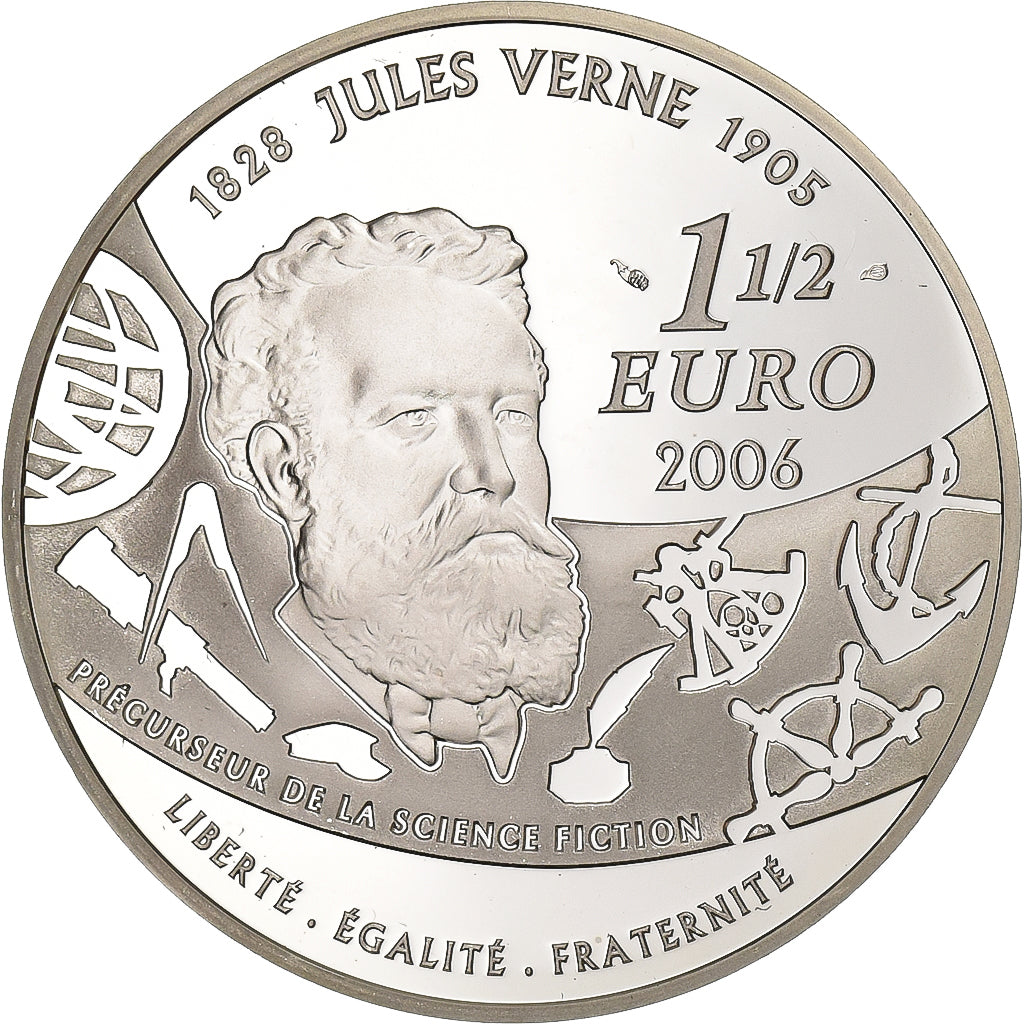 Francia, 1-1/2 Euro, Cinq Semaines en Ballon, Jules Verne, 2006, Paris, Argento