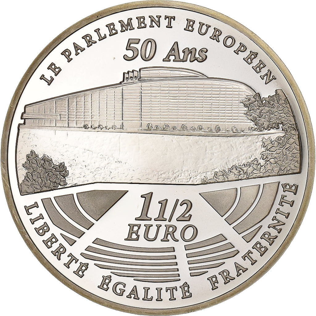 Frankrijk, 1-1/2 Euro, Parlement européen, 2008, Paris, Zilver, UNC-, KM:1532