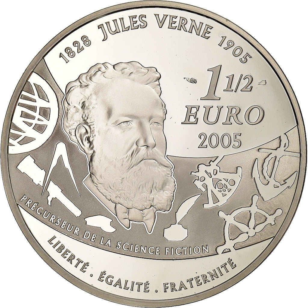 France, 1-1/2 Euro, De la Terre à la Lune, Jules Verne, 2005, Paris, Silver
