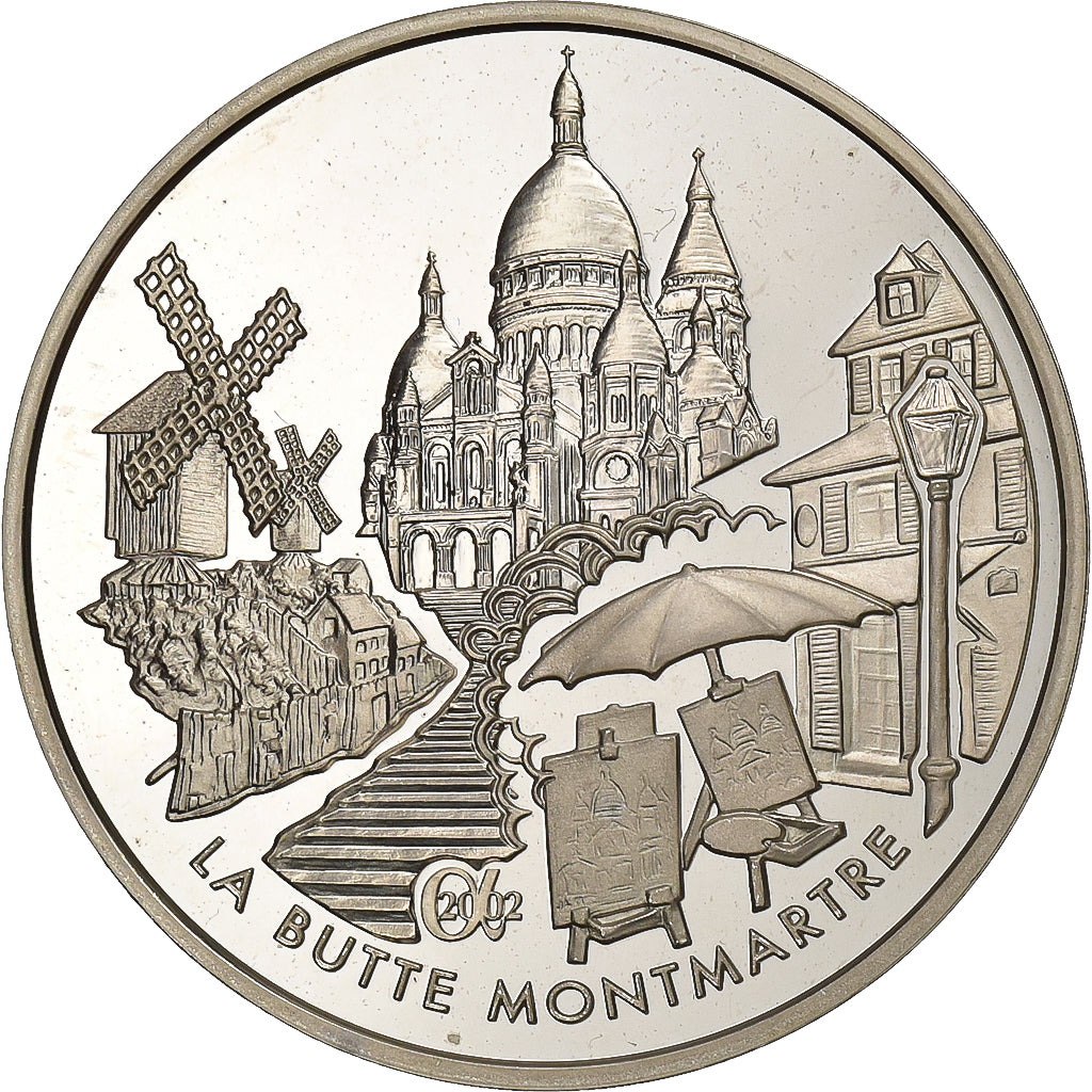 França, 1-1/2 Euro, La Butte Montmartre, 2002, Paris, Prata, MS(63), KM:1307