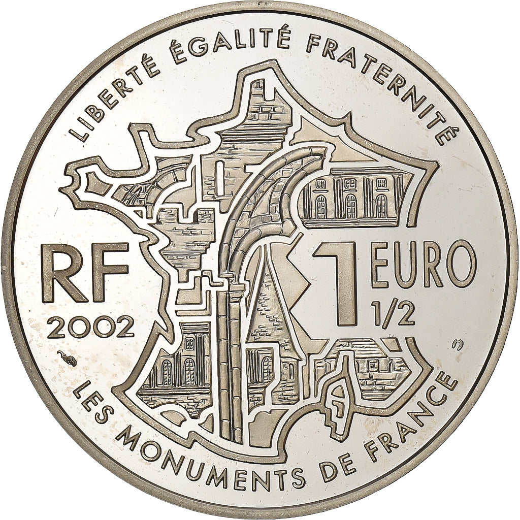 França, 1-1/2 Euro, La Butte Montmartre, 2002, Paris, Prata, MS(63), KM:1307