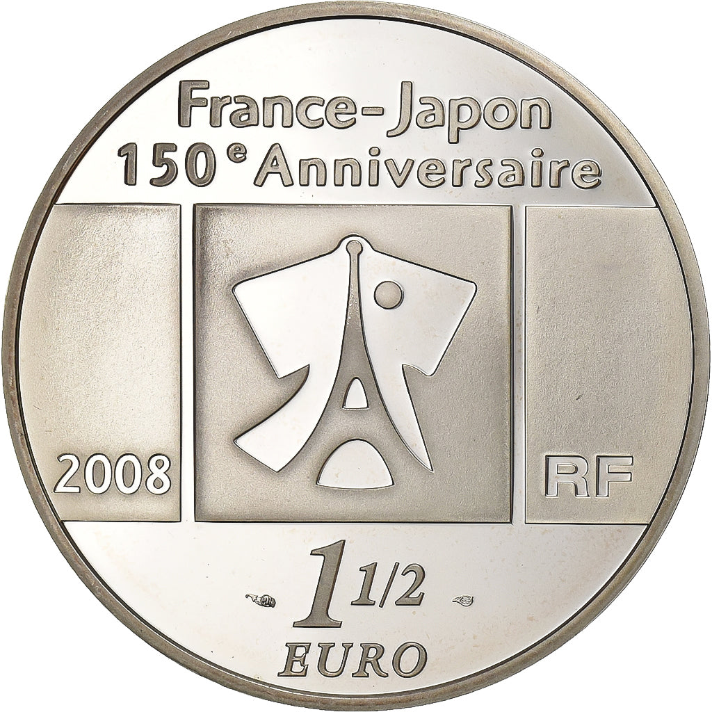 Francia, 1-1/2 Euro, 150e Anniversaire France - Japon, 2008, Paris, Argento