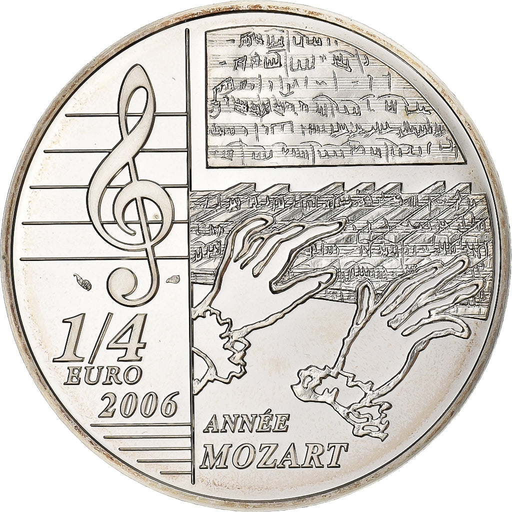 France, 1/4 Euro, Wolfgang Amadeus Mozart, BE, 2006, Paris, Argent, SPL