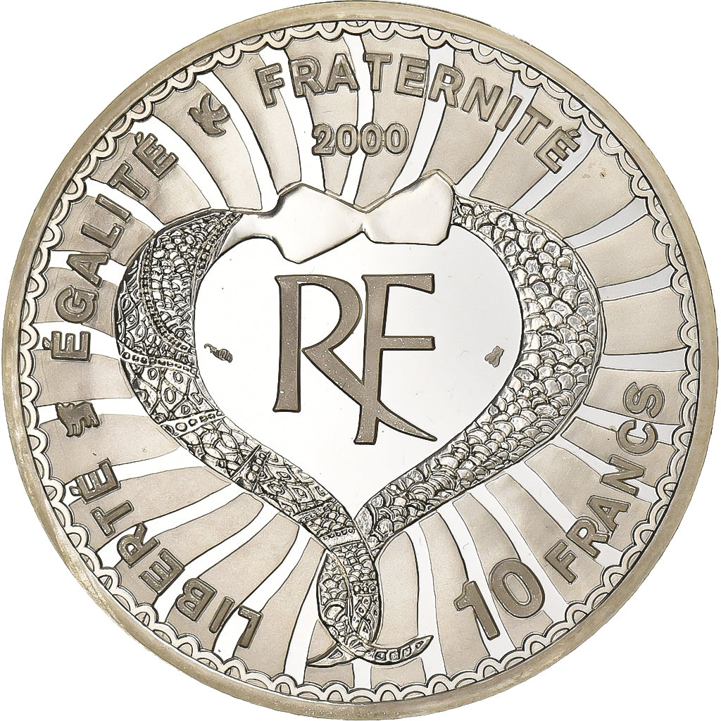 Frankrijk, 10 Francs, Yves Saint Laurent, 2000, Paris, Zilver, UNC-, KM:1235