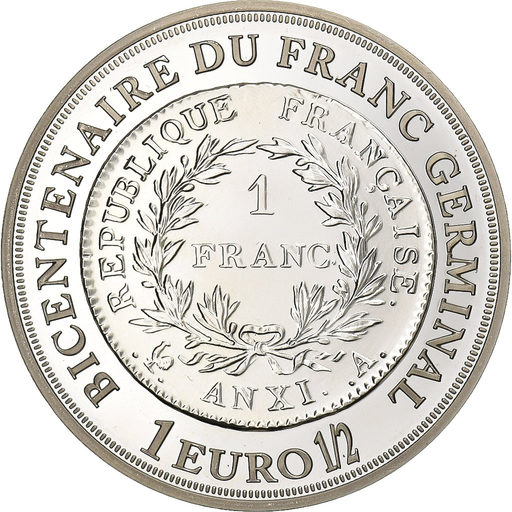 Francia, 1-1/2 Euro, Bicentenaire du franc germinal, FS, 2003, Paris, Argento