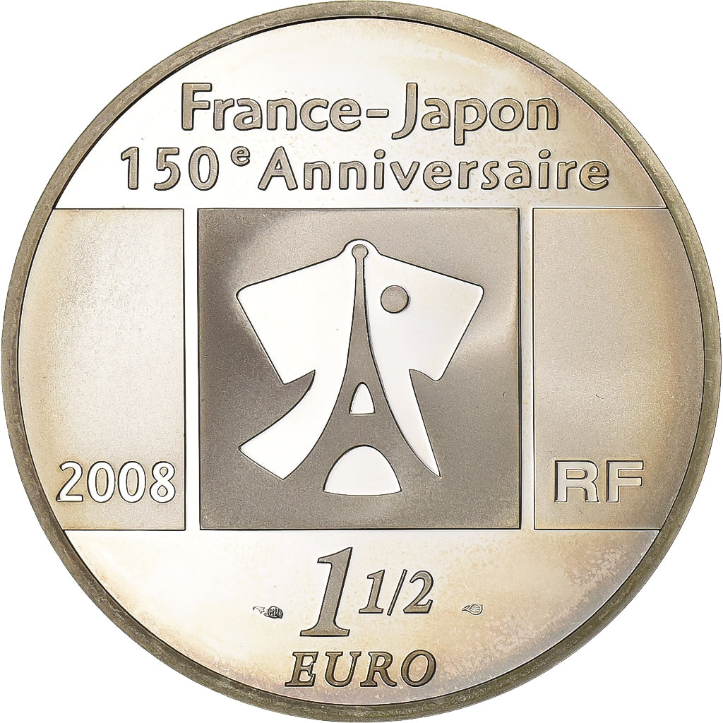 Francia, 1-1/2 Euro, 150e Anniversaire France - Japon, 2008, Paris, Argento