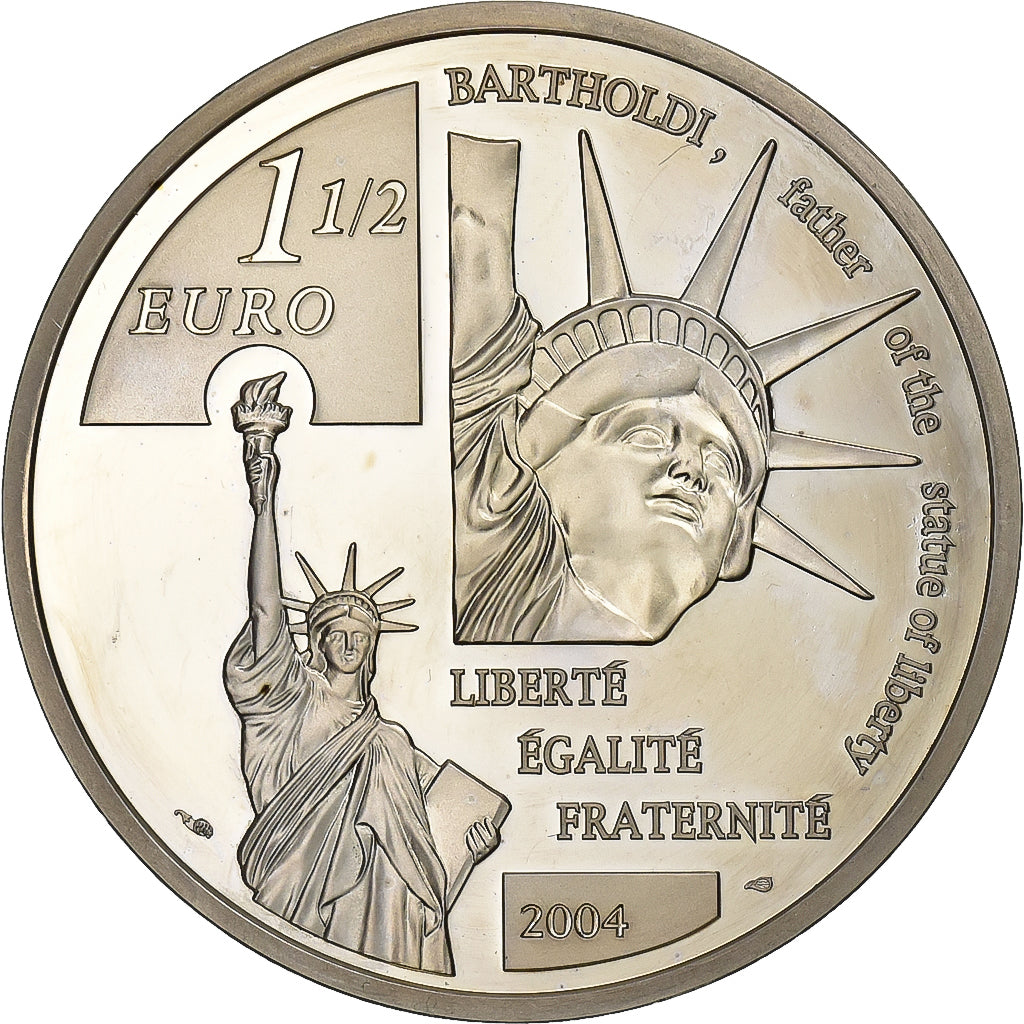 France, 1-1/2 Euro, Auguste Bartholdi, 2004, Paris, Silver, MS(63), KM:1386