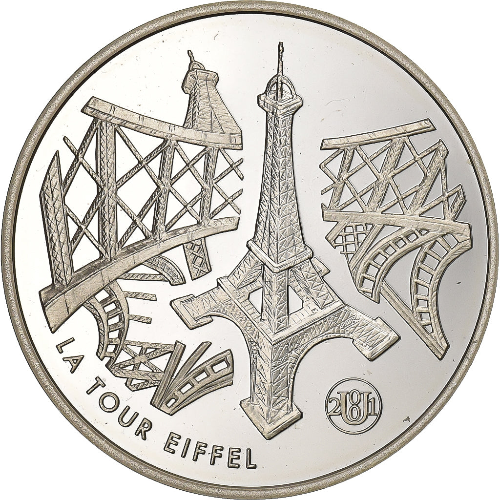 Francja, 10 Francs, Tour Eiffel, 2001, Paris, Srebro, MS(63), KM:1274