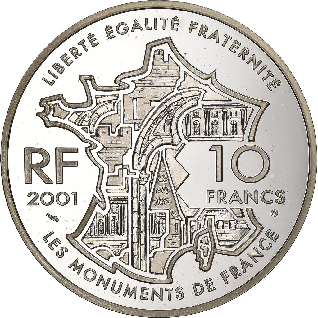 Francja, 10 Francs, Tour Eiffel, 2001, Paris, Srebro, MS(63), KM:1274
