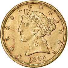 United States, $5, Half Eagle, Coronet Head, 1895, U.S. Mint, Gold, AU(55-58)