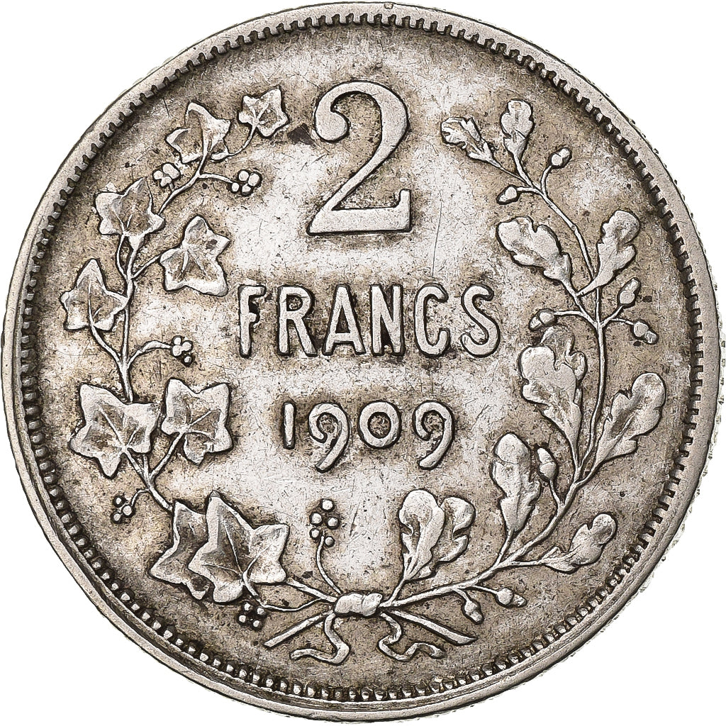 Belgique, Leopold II, 2 Francs, 2 Frank, 1909, Argent, TTB, KM:58.1