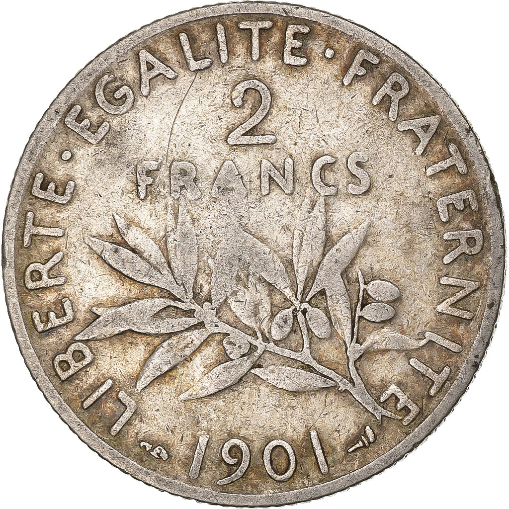 Francia, 2 Francs, Semeuse, 1901, Paris, Plata, BC+, Gadoury:532, KM:845.1