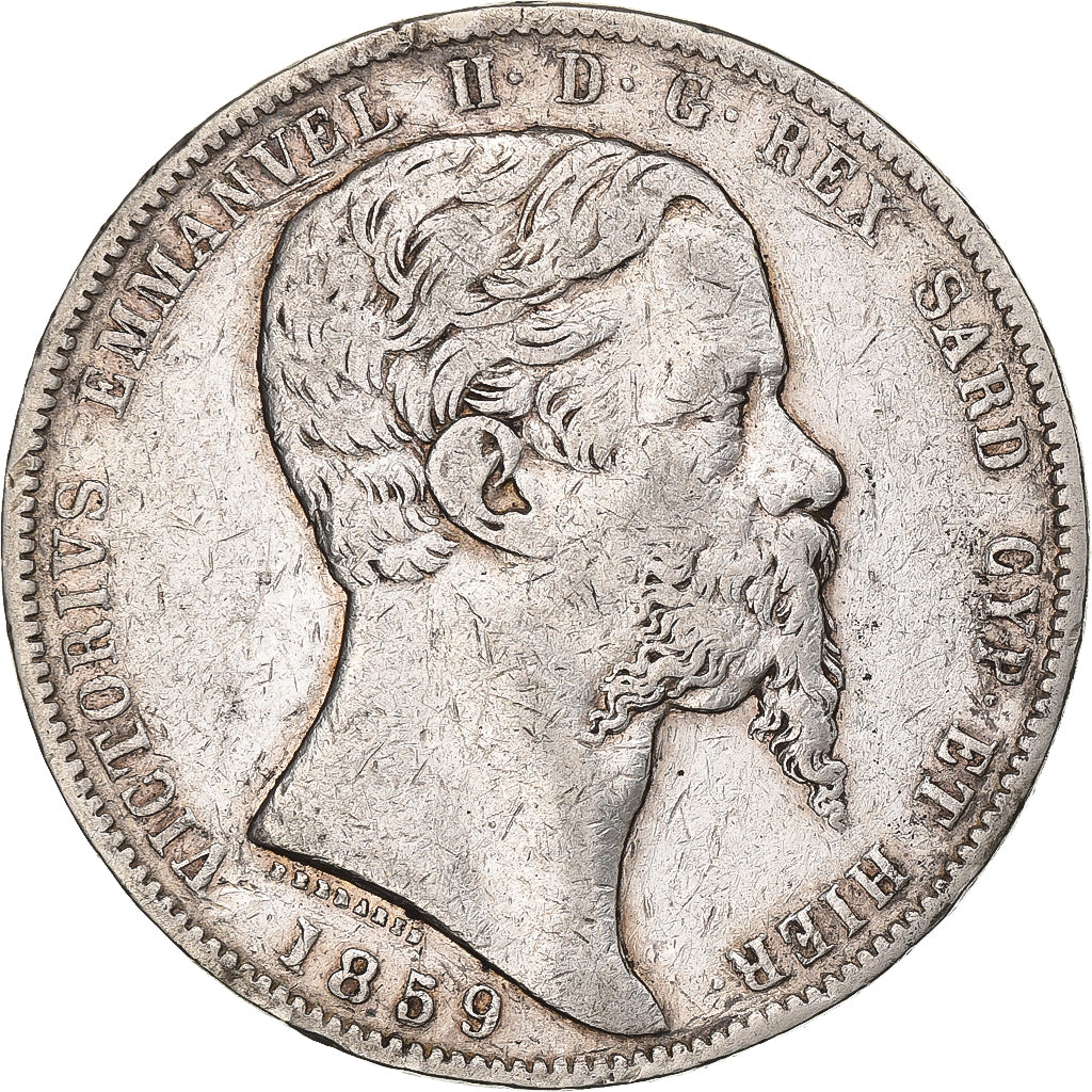 ESTADOS ITALIANOS, SARDINIA, Vittorio Emanuele II, 5 Lire, 1859, Genoa, Prata