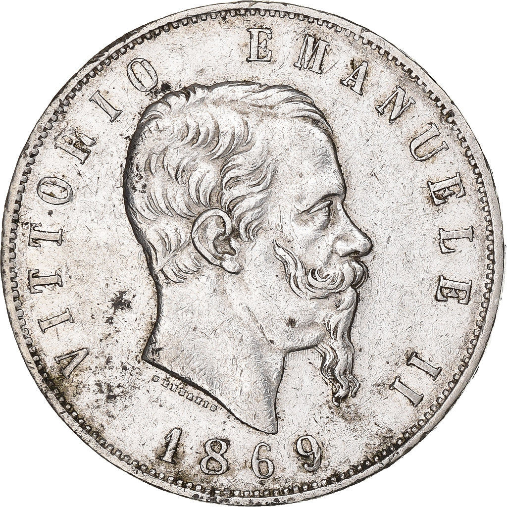 Italië, Vittorio Emanuele II, 5 Lire, 1869, Milan, Zilver, ZF, KM:8.3