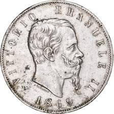 Italië, Vittorio Emanuele II, 5 Lire, 1869, Milan, Zilver, ZF, KM:8.3