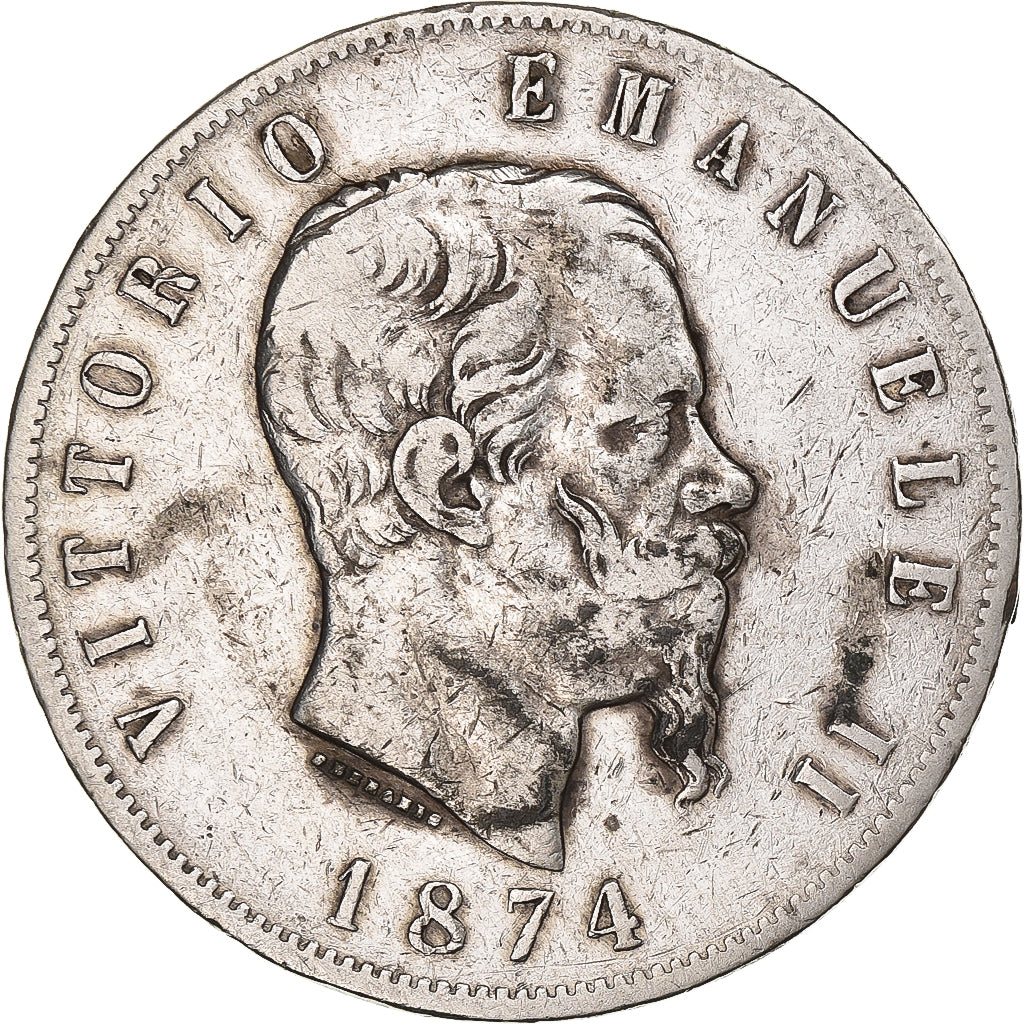 Italie, Vittorio Emanuele II, 5 Lire, 1874, Milan, Argent, TB+, KM:8.3
