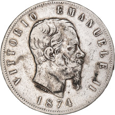 Italy, Vittorio Emanuele II, 5 Lire, 1874, Milan, Silver, VF(30-35), KM:8.3