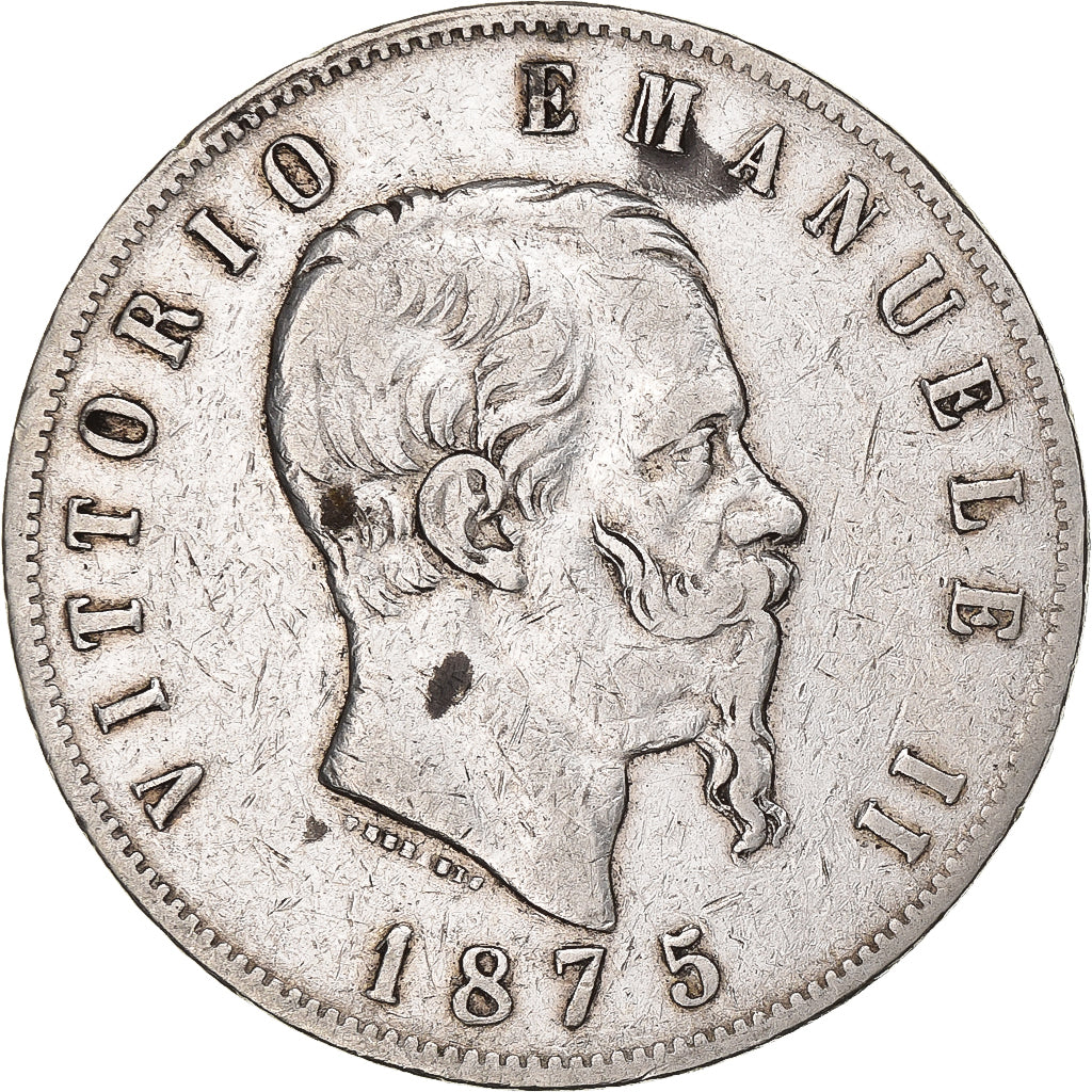 Italy, Vittorio Emanuele II, 5 Lire, 1875, Milan, Silver, VF(30-35), KM:8.3