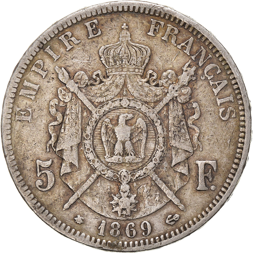 France, Napoleon III, 5 Francs, 1869, Paris, Silver, VF(30-35), KM:799.1