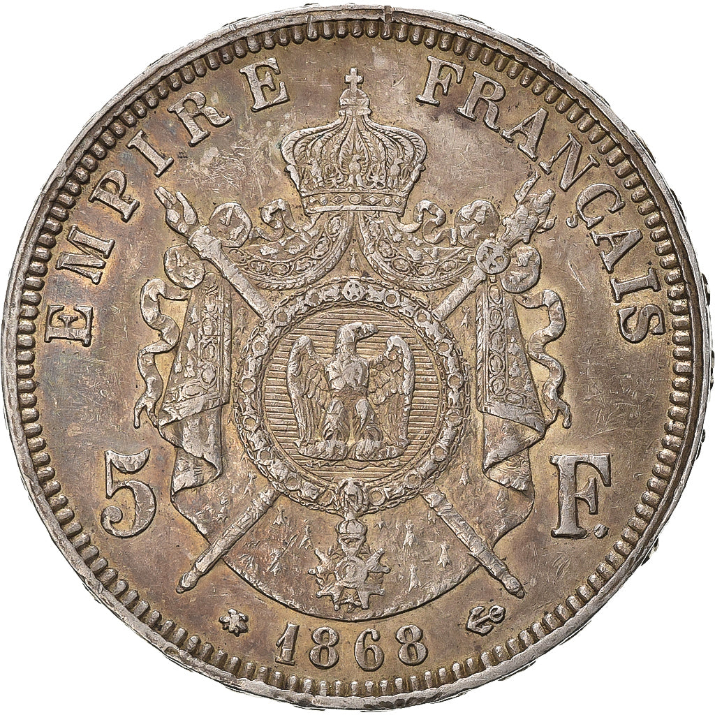 France, Napoleon III, 5 Francs, 1868, Paris, Silver, EF(40-45), Gadoury:739