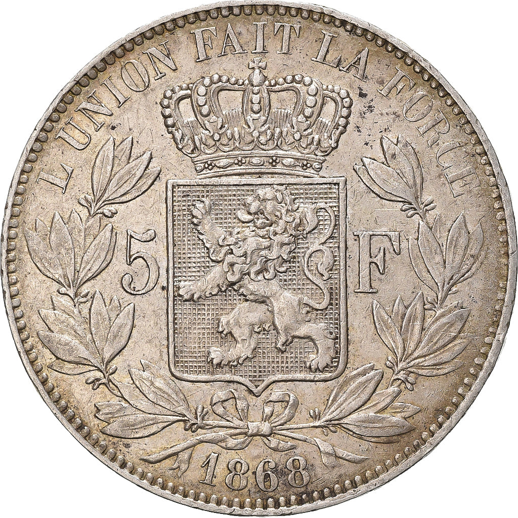 Belgium, Leopold II, 5 Francs, 5 Frank, 1868, Silver, EF(40-45), KM:24