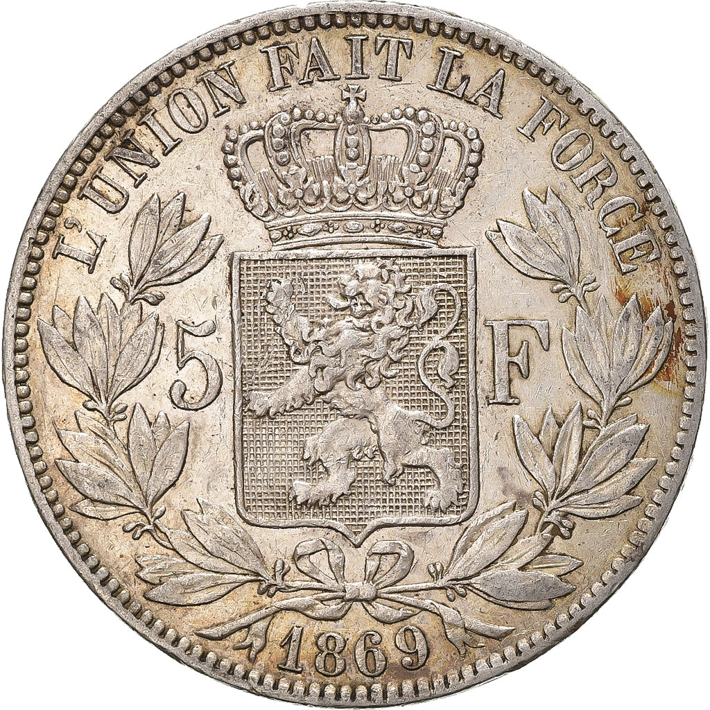 Belgium, Leopold II, 5 Francs, 5 Frank, 1869, Silver, EF(40-45), KM:24