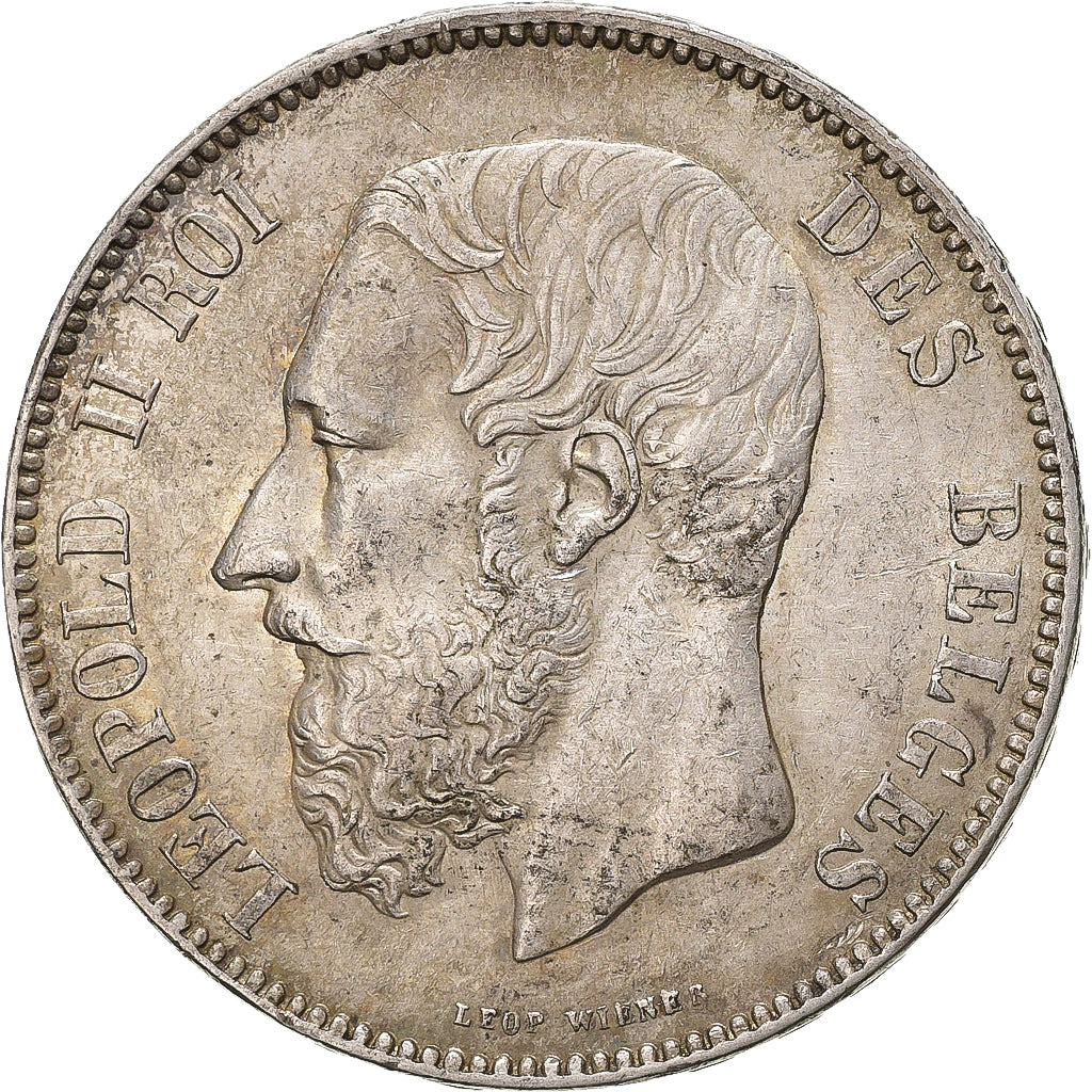 België, Leopold II, 5 Francs, 5 Frank, 1872, Zilver, ZF, KM:24