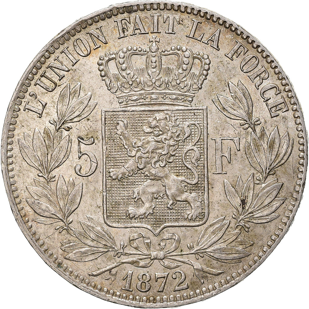 België, Leopold II, 5 Francs, 5 Frank, 1872, Zilver, ZF, KM:24