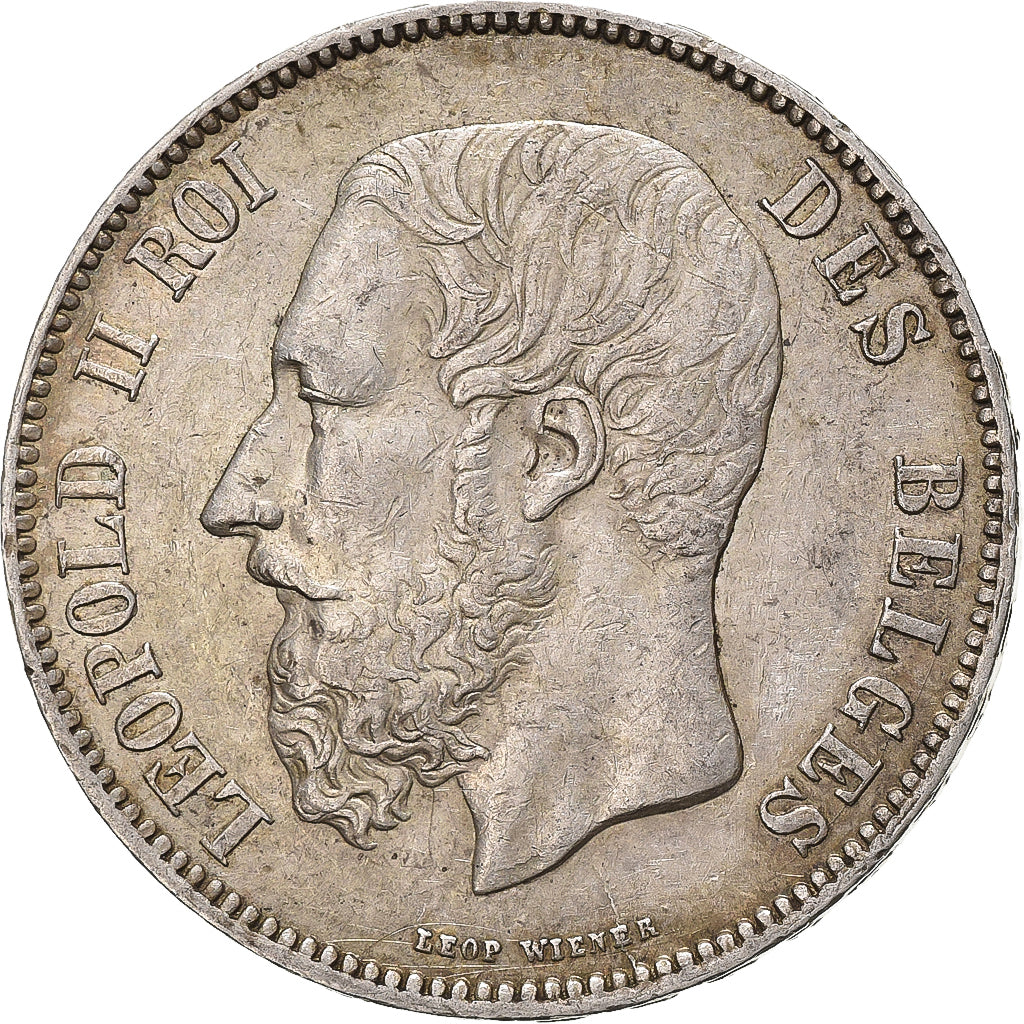 België, Leopold II, 5 Francs, 5 Frank, 1873, Zilver, ZF, KM:24