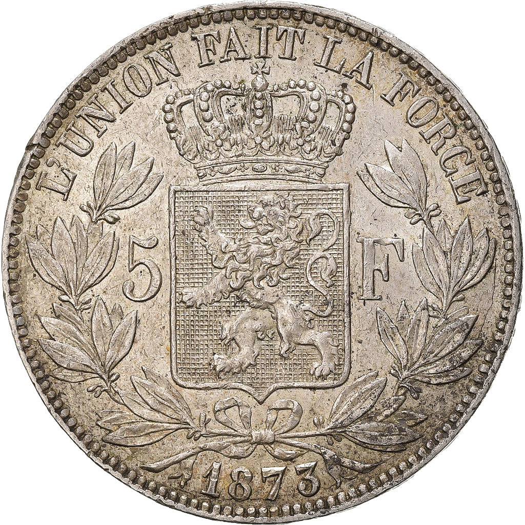 België, Leopold II, 5 Francs, 5 Frank, 1873, Zilver, ZF, KM:24