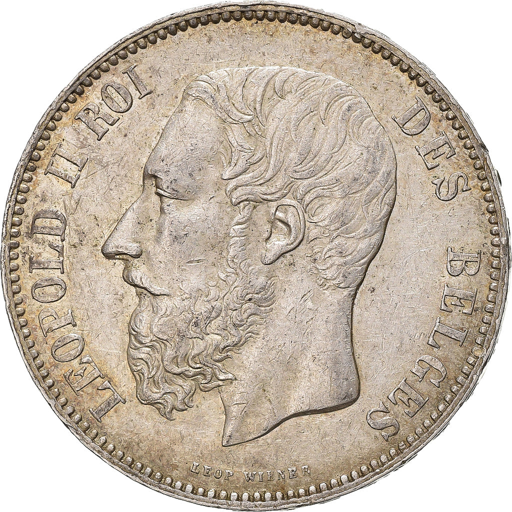Belgia, Leopold II, 5 Francs, 5 Frank, 1873, Srebro, EF(40-45), KM:24