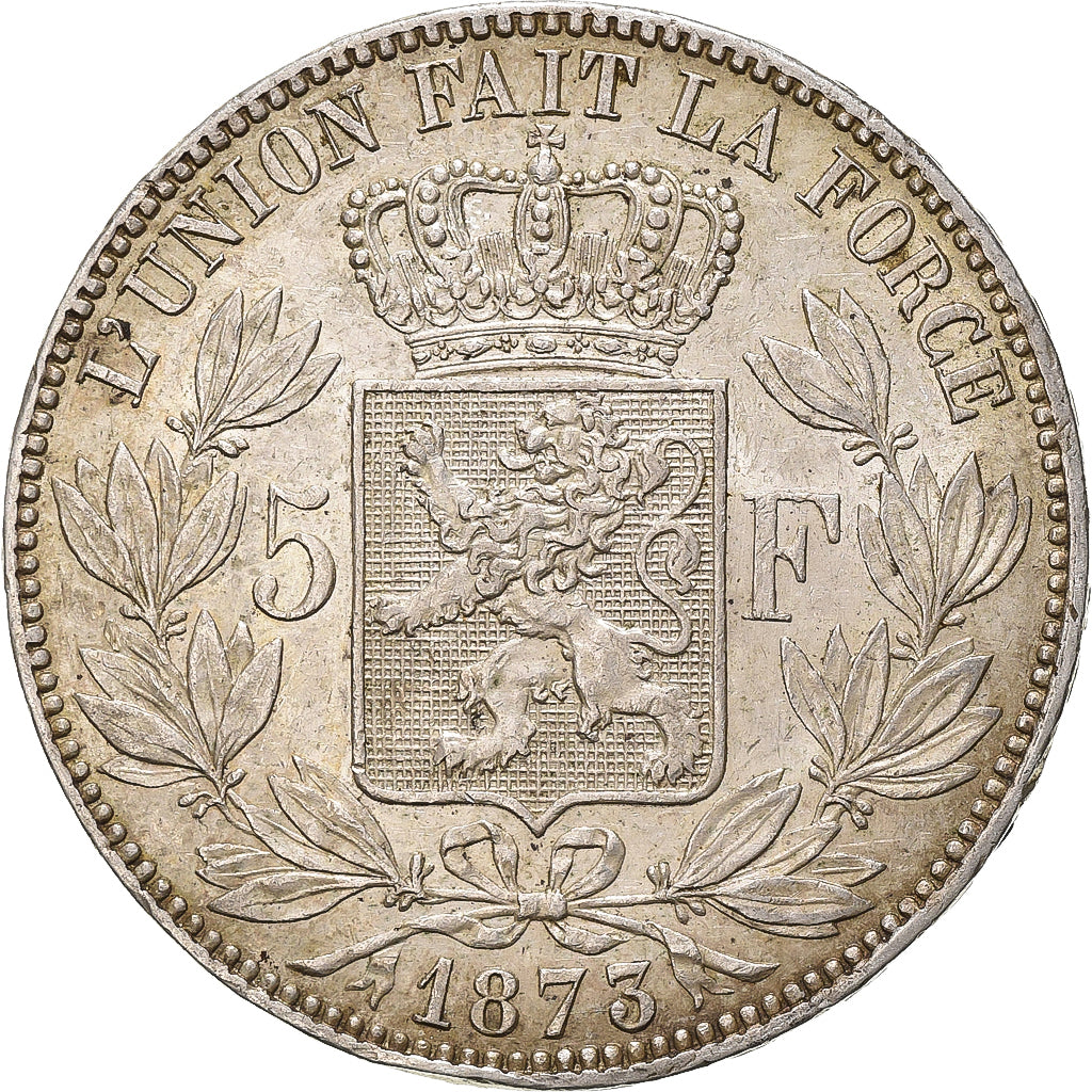 Belgia, Leopold II, 5 Francs, 5 Frank, 1873, Srebro, EF(40-45), KM:24