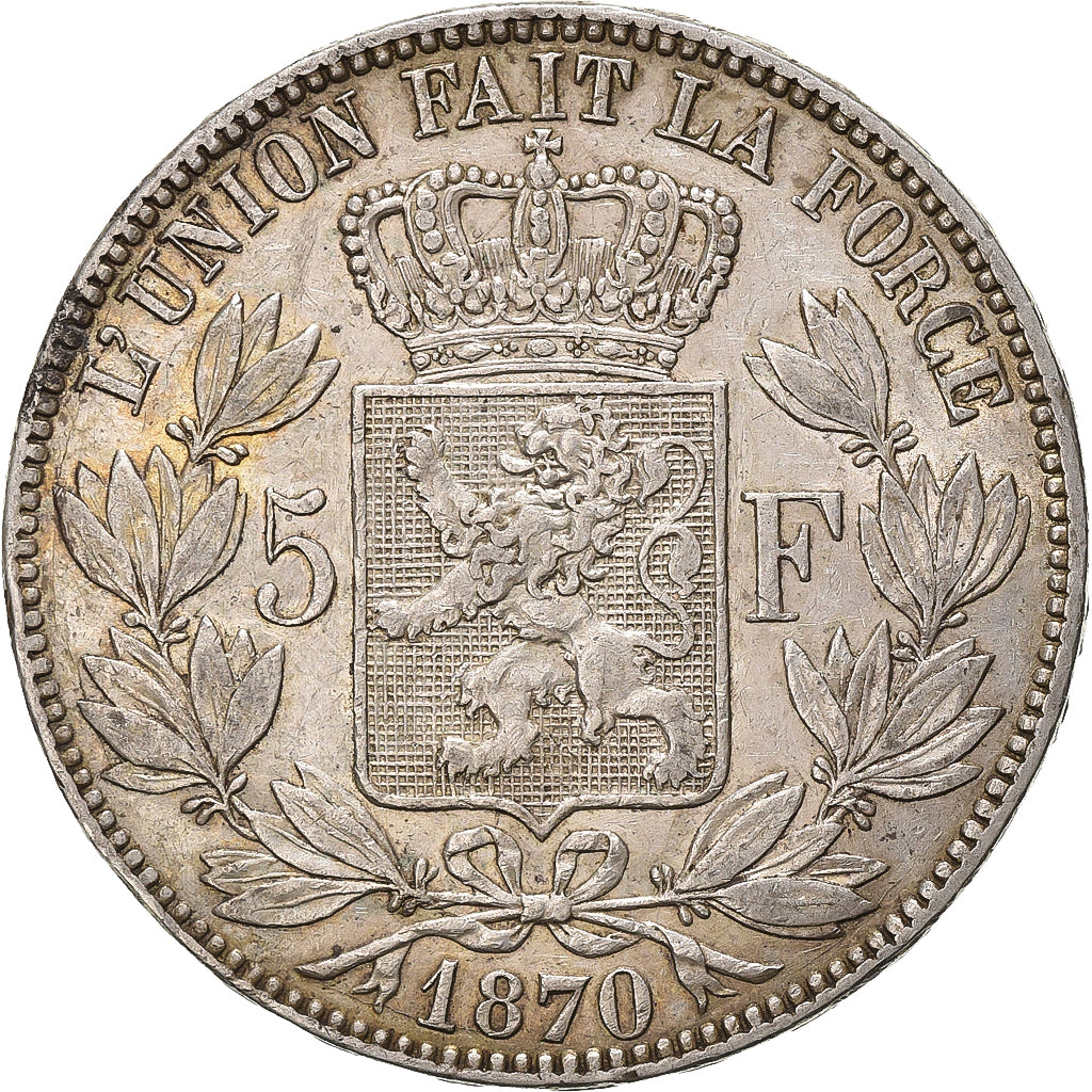 België, Leopold II, 5 Francs, 5 Frank, 1870, Zilver, ZF, KM:24