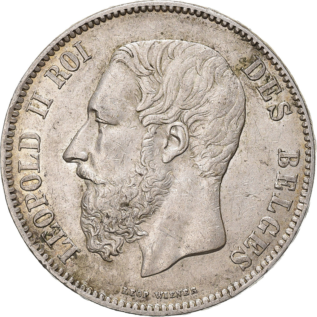 België, Leopold II, 5 Francs, 5 Frank, 1870, Zilver, ZF, KM:24