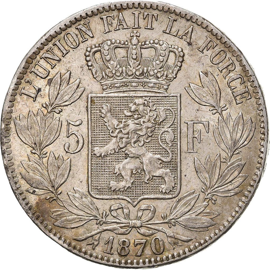 België, Leopold II, 5 Francs, 5 Frank, 1870, Zilver, ZF, KM:24