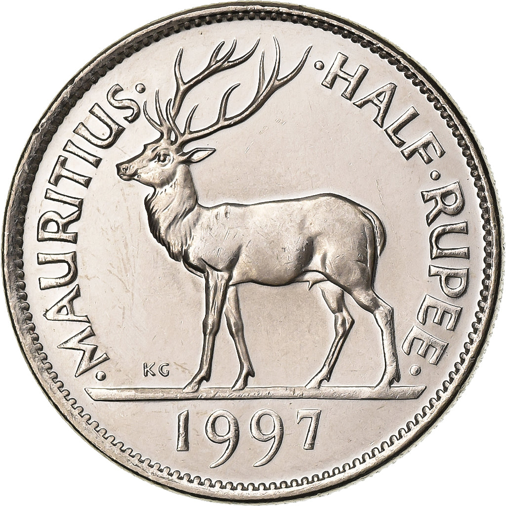 Mauritius, 1/2 Rupee, 1997, Nickel platerowany stalą, AU(55-58), KM:54