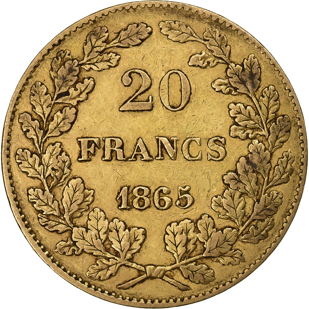 Belgium, Leopold I, 20 Francs, 20 Frank, 1865, Bruxelles, Gold, EF(40-45), KM:23