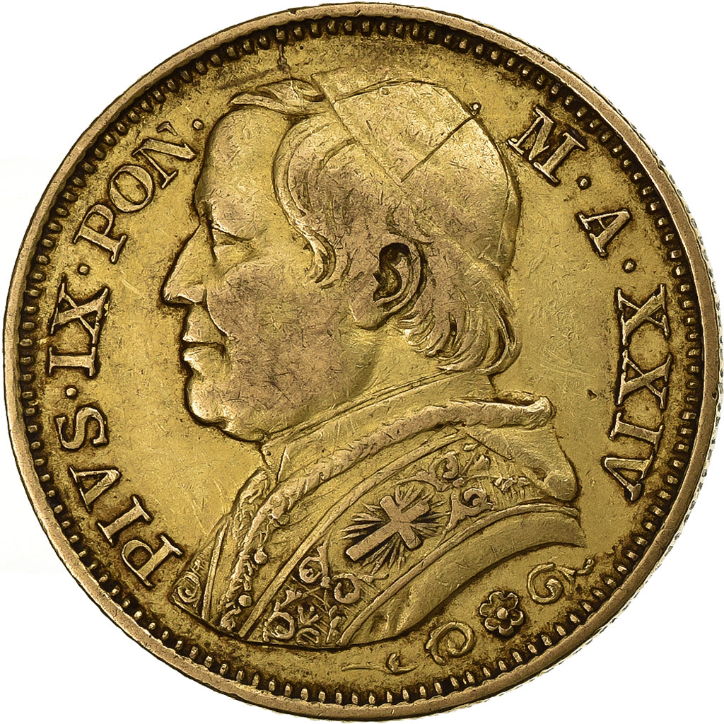 Vatican, PAPAL STATES, Pius IX, 20 Lire, 1869, Rome, Gold, EF(40-45), KM:1382.4